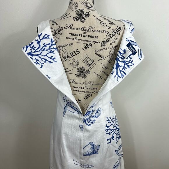 Launch Square neck wide strap white and blue sea themed bodycon mini dress - Picture 6 of 7